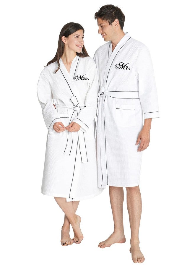 AW BRIDAL Wedding Gifts for Couple Newlyweds, Anniversary Mr and Mrs Waffle Knit Robe Sets for Enagagement Bridal Shower, Monogrammed White Matching Robes for Couples, Bride and Groom, Wifey and Hubby - Image 1